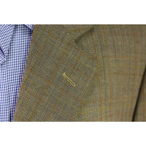 Corneliani Gold Blue Woven Windowpane 3-Btn Super 100s Wool Blazer 40R - Picture 5 of 9